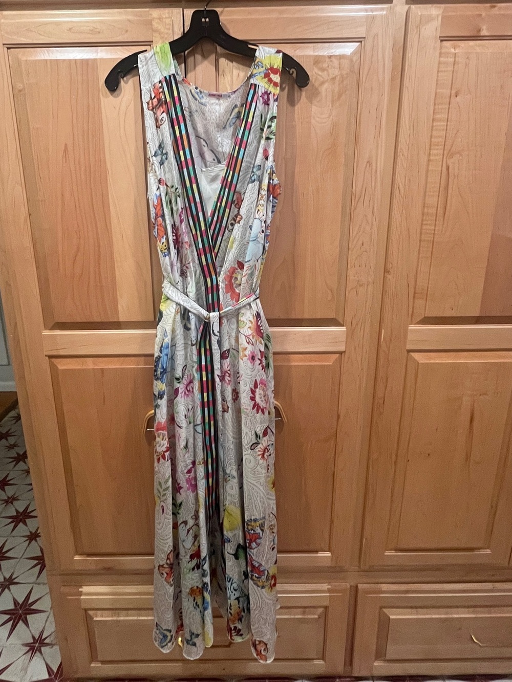 Johnny Was Silk Maxi Dress, Multi-Color, Tie Waist, Large